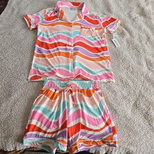 Katydid Multicolor Abstract Wave Pajama PJ Set Shorts/top Size S NWT